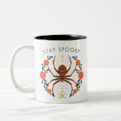 Blijf Spooky Halloween Spider Tweekleurige Koffiemok (Links)