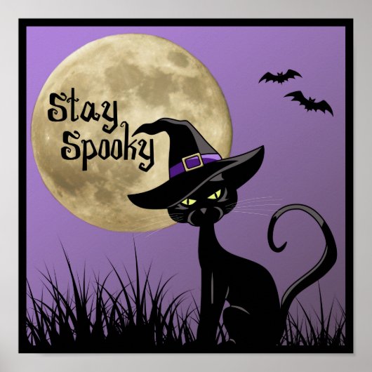 Blijf Spooky Halloween Witchy Cat Poster (Voorkant)