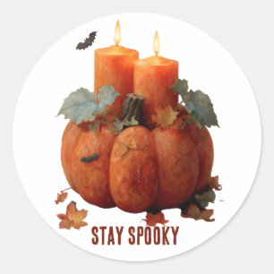 Blijf Spooky Pumpkin met kaarsen Ronde Sticker