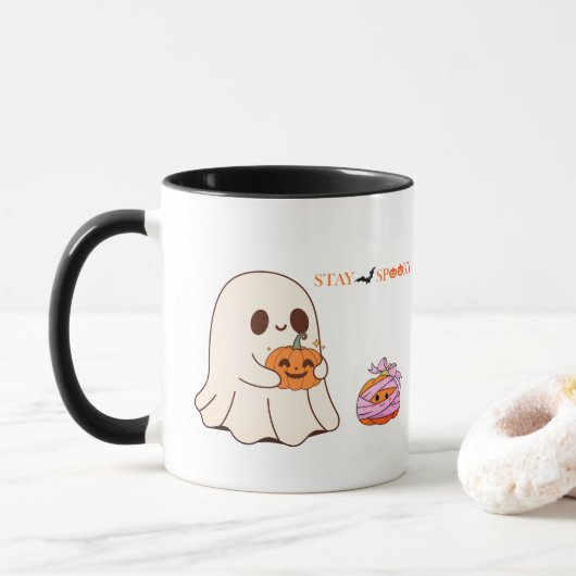 Blijf Spooky Schattige Ghost & Pumpkin Halloween P Mok (Met donut)