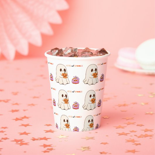 Blijf Spooky Schattige Ghost & Pumpkin Halloween P Papieren Bekers (Insitu)