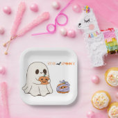 Blijf Spooky Schattige Ghost & Pumpkin Halloween P Papieren Bordje (Feest)