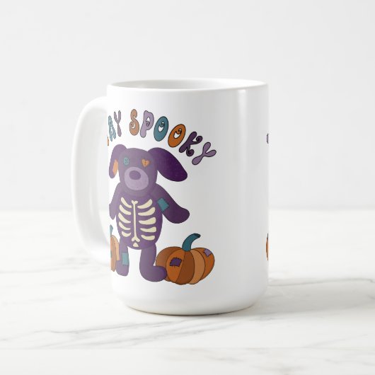 Blijf Spooky Schattige Skeleton Dog Halloween Koffiemok (Voorkant links)