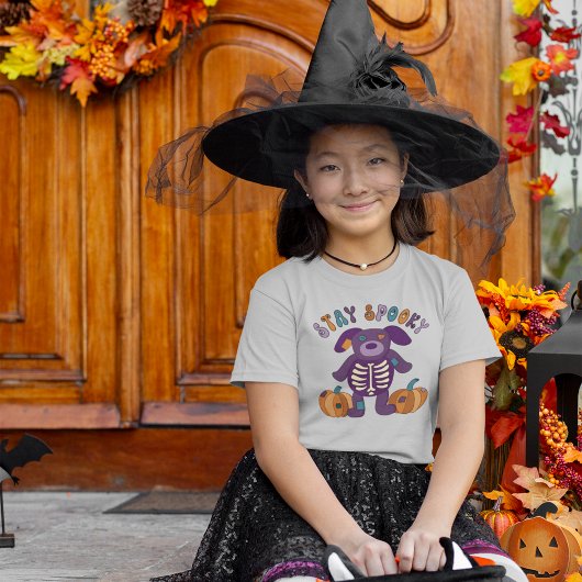 Blijf Spooky Schattige Skeleton Dog Halloween T-shirt