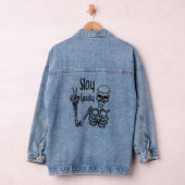 Blijf Spooky Skelet Peace Sign Hand Mannen Vrouwen Denim Jacket (Hangar)