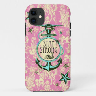 Blijf sterk nautische ankerkunst in retrostijl. iPhone 11 hoesje