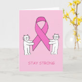 Blijf sterk roze lint en Cartoon witte katten Kaart (Gele Bloem)