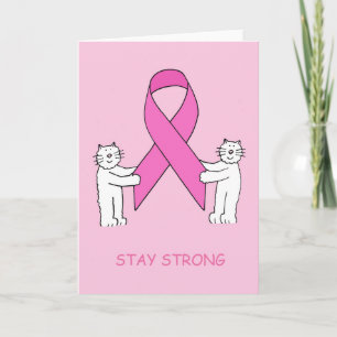 Blijf sterk roze lint en Cartoon witte katten Kaart