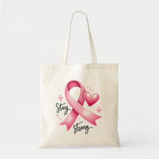 Blijf sterk roze lint tote bag