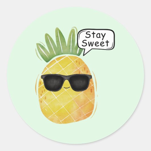 Blijf Sweet Pineapple Cartoon Fun Ronde Sticker (Voorkant)