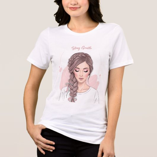 Blijf Teder - Vlecht Haar Bloem Illustratie Tri-Blend Shirt (Voorkant)