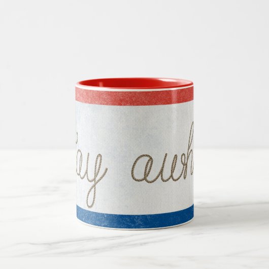 Blijf tekst in touwontwerp tweekleurige koffiemok (Center)