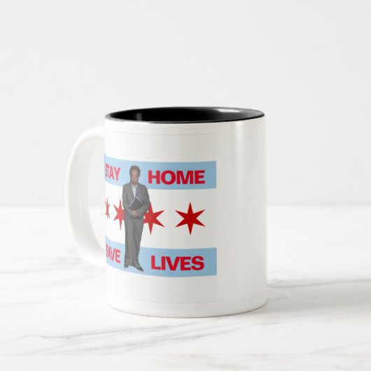 Blijf thuis, bespaar levens van burgemeester van C Tweekleurige Koffiemok (Voorkant links)