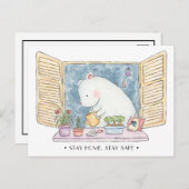 Blijf thuis blijf veilig polar beer bunny aquarel briefkaart (Voorkant / Achterkant)