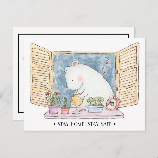 Blijf thuis blijf veilig polar beer bunny aquarel briefkaart (Voorkant / Achterkant)