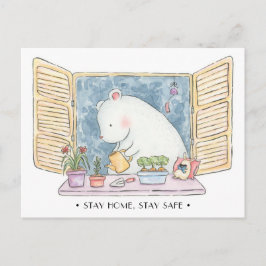 Blijf thuis blijf veilig polar beer bunny aquarel briefkaart