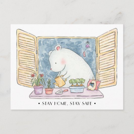 Blijf thuis blijf veilig polar beer bunny aquarel briefkaart (Voorkant)