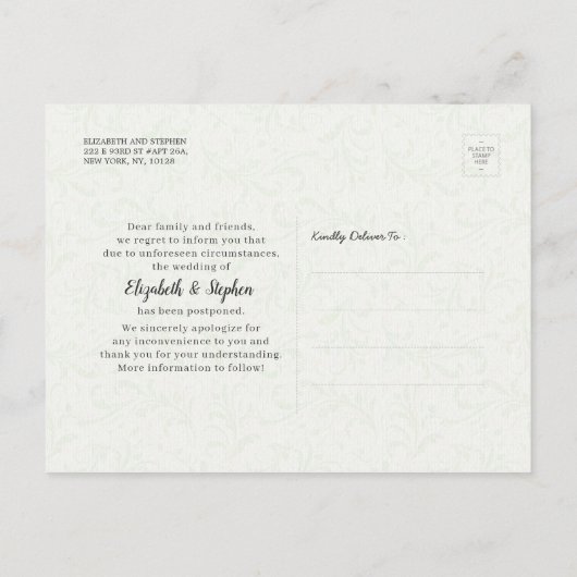 BLIJF THUIS BLIJVEN VEILIG WEDDING POSTPONEMENT MA AANKONDIGINGSKAART (Achterkant)