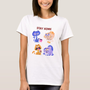 Blijf Thuis Cozy Kattenliefhebber Minimalistische T-shirt