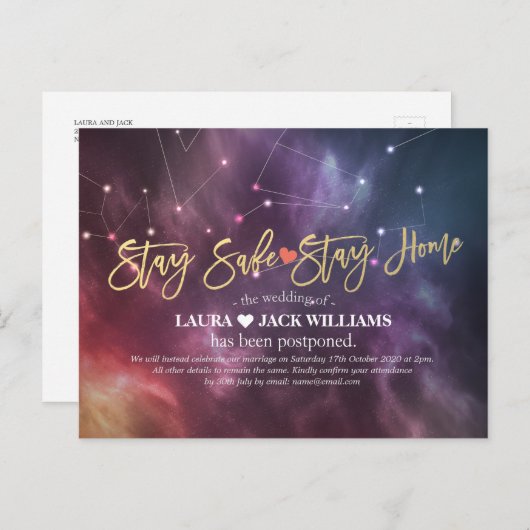 Blijf thuis en blijf veilig met het uitstellen van aankondigingskaart (Voorkant / Achterkant)