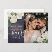 Blijf thuis en blijf veilig voor bruiloft Uitstel  Aankondigingskaart (Voorkant / Achterkant)