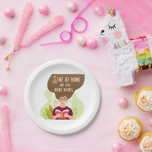 Blijf thuis en lees meer Borden op boekenpapier Papieren Bordje (Feest)