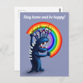Blijf thuis en wees blij grappige regenboog briefkaart (Voorkant / Achterkant)