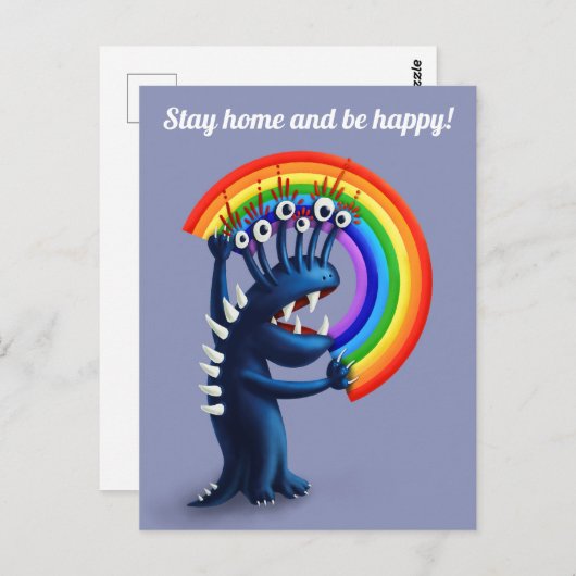 Blijf thuis en wees blij grappige regenboog briefkaart (Voorkant / Achterkant)