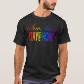 Blijf thuis in de sociale vervorming van regenboog t-shirt (Voorkant)