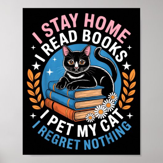 Blijf thuis lees boeken aai kat grappige introvert poster (Voorkant)