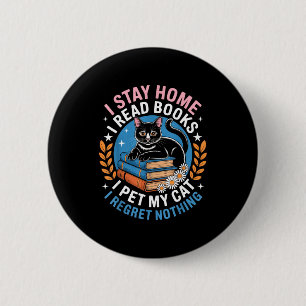 Blijf thuis lees boeken aai kat grappige introvert ronde button 5,7 cm
