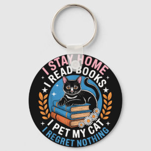 Blijf thuis lees boeken aai kat grappige introvert sleutelhanger