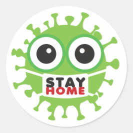 Blijf thuis met een virusmasker ronde sticker