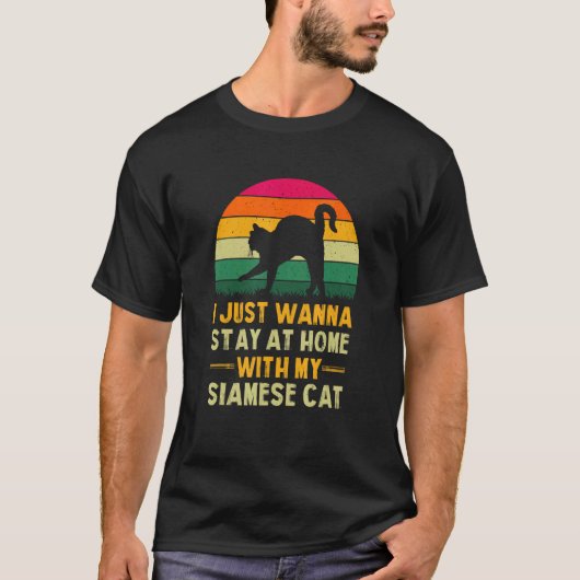 Blijf thuis met mijn Siamese kat Grappige kat moed T-shirt (Voorkant)