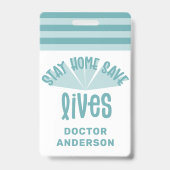 Blijf thuis om levens te redden blauwe kleurrijke  badge (Achterkant)