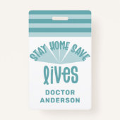 Blijf thuis om levens te redden blauwe kleurrijke badge (Voorkant)