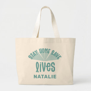 Blijf thuis om levens te redden helder en kleurrij grote tote bag