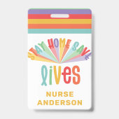 Blijf thuis om levens te redden regenboog kleurrij badge (Back)