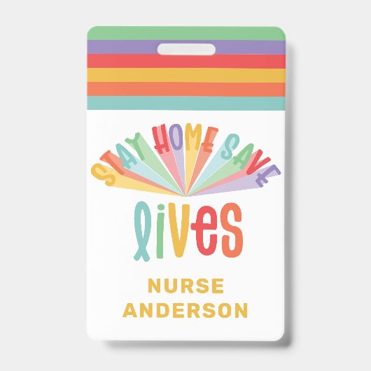 Blijf thuis om levens te redden regenboog kleurrij badge (Front)