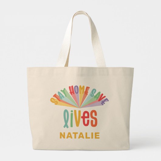 Blijf thuis redden levens regenboogkleurig grote tote bag (Achterkant)