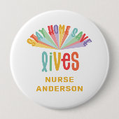 Blijf thuis redden levens regenboogkleurig ronde button 4,0 cm (Voorkant)