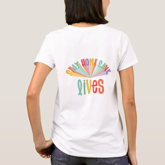 Blijf thuis redden levens regenboogkleurig t-shirt (Achterkant)