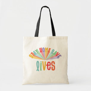 Blijf thuis redden levens regenboogkleurig tote bag