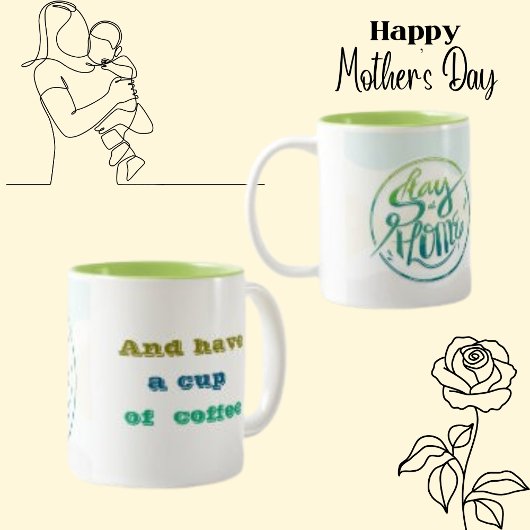 Blijf thuis, typografie, tekstbelettering tweekleurige koffiemok