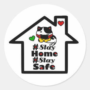 🏠 😷 Blijf thuis Veilig Motivatie Covid19-prijsop Ronde Sticker