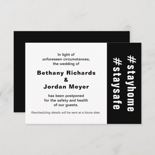 Blijf thuis Veilig uitgestelde weddenschappen Kaar RSVP Kaartje (Voorkant / Achterkant)