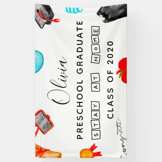 "Blijf thuis"Voorschoolse Afstuderen 2020 Spandoek (Verticaal)