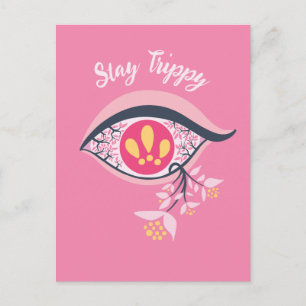 Blijf Trippy Eye Pink Floral Psychedelic Briefkaart