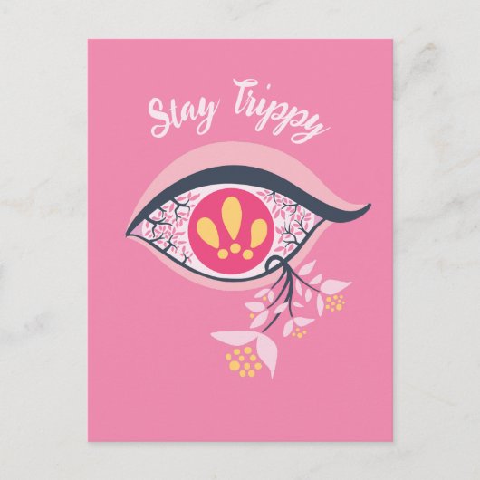 Blijf Trippy Eye Pink Floral Psychedelic Briefkaart (Voorkant)
