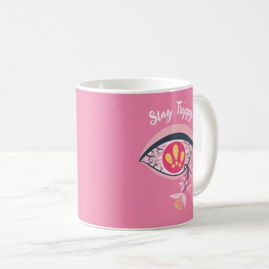 Blijf Trippy Eye Pink Floral Psychedelic Koffiemok (Voorkant rechts)